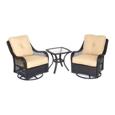 Almo Fulfillment Services Hanover&3174; Orleans 3 Piece Swivel Rocking Chat Set, Sahara Sand/French Roast ORLEANS3PCSW-B-TAN